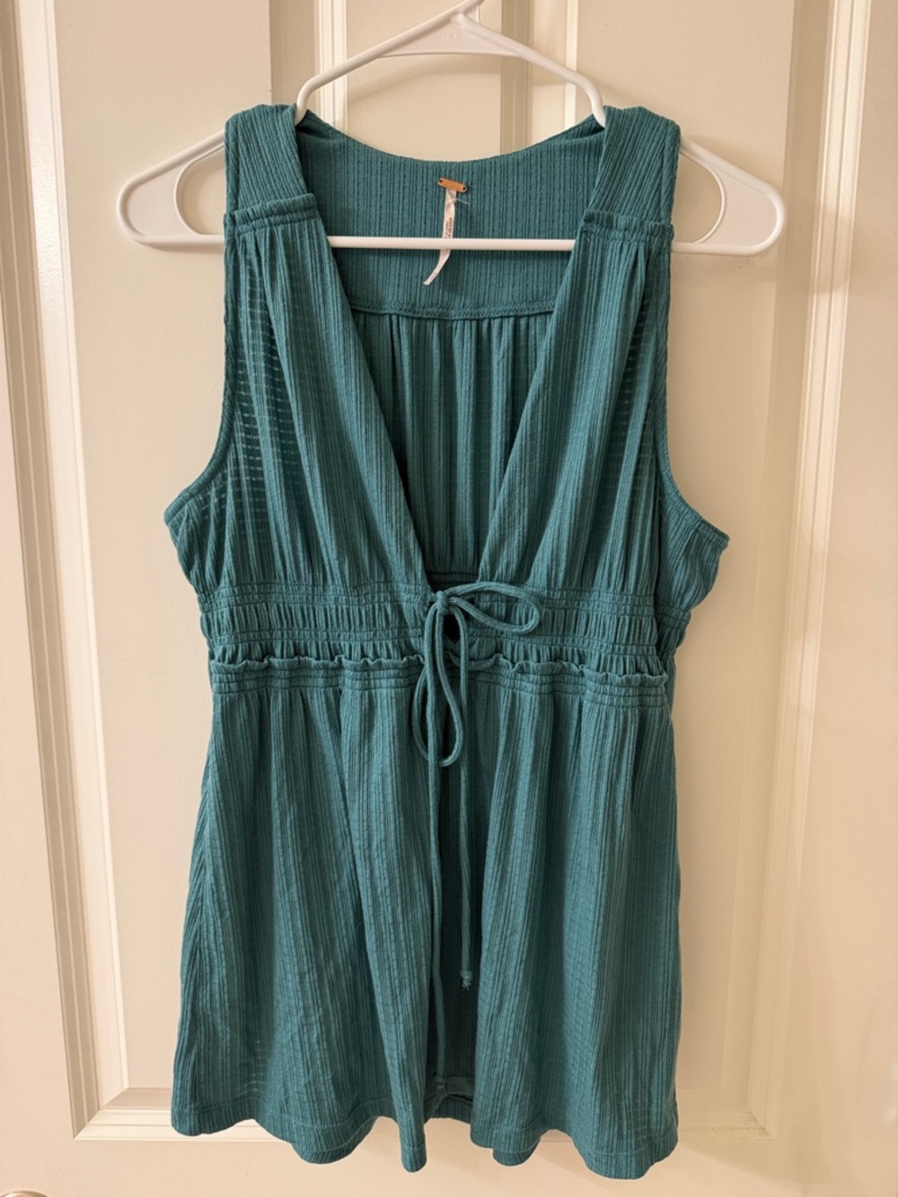 Free People Teal Sleeveless Tie-Front Tunic